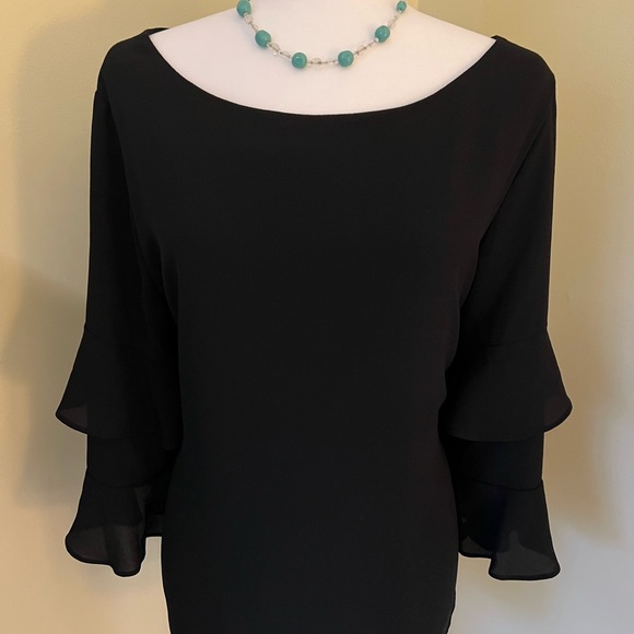 Calvin Klein Beautiful Black Blouse bell sleeve, sheer boat neck X-large - Picture 2 of 9